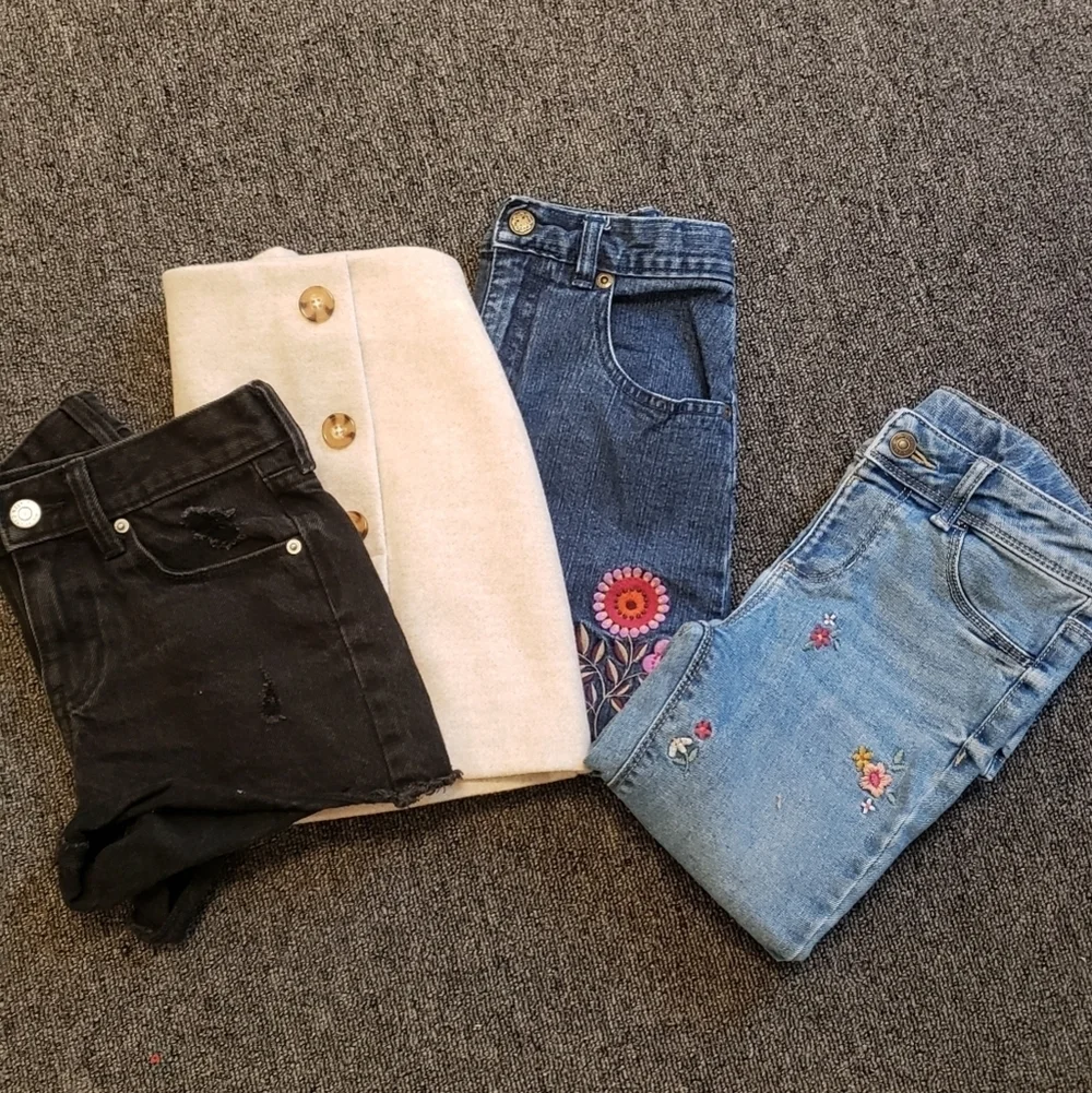 Girls Jeans Skirts Short Bundle Lot of 4 Old Navy Oshkosh Denim Distressed